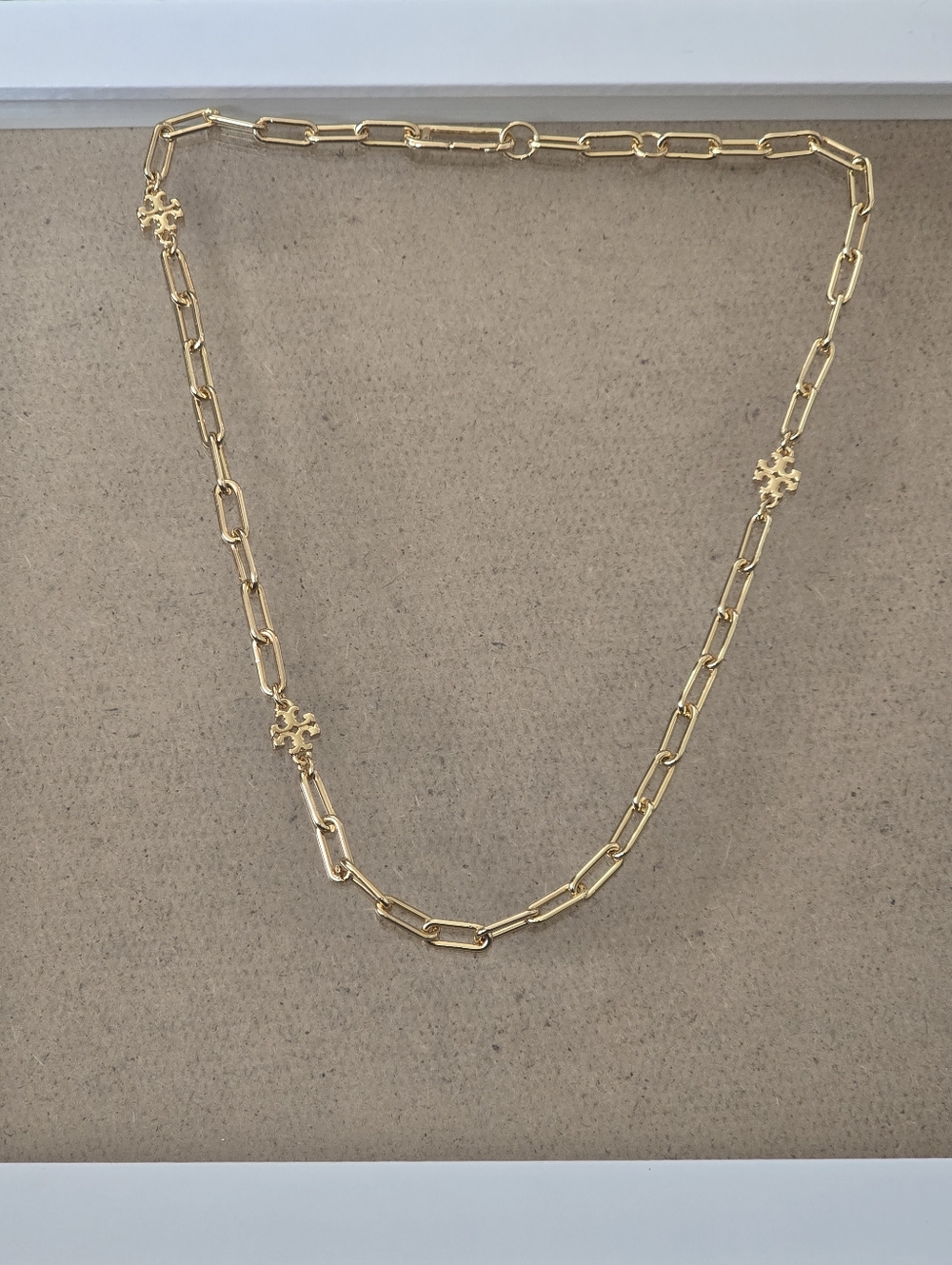 TORY BURCH Gold Link Chain Necklace with TB Accents - Women Jewelry